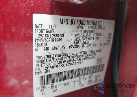 2012 Ford Edge Limited z USA, uszkodzony, nr VIN 2FMDK3KC1CBA57911